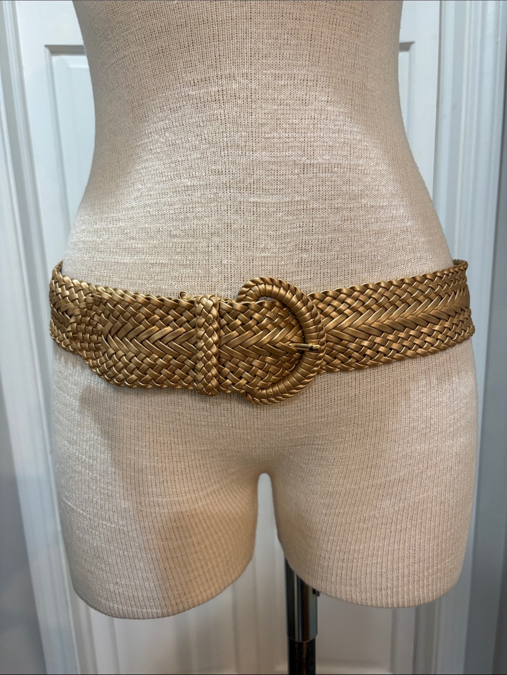 Metallic gold wide woven belt